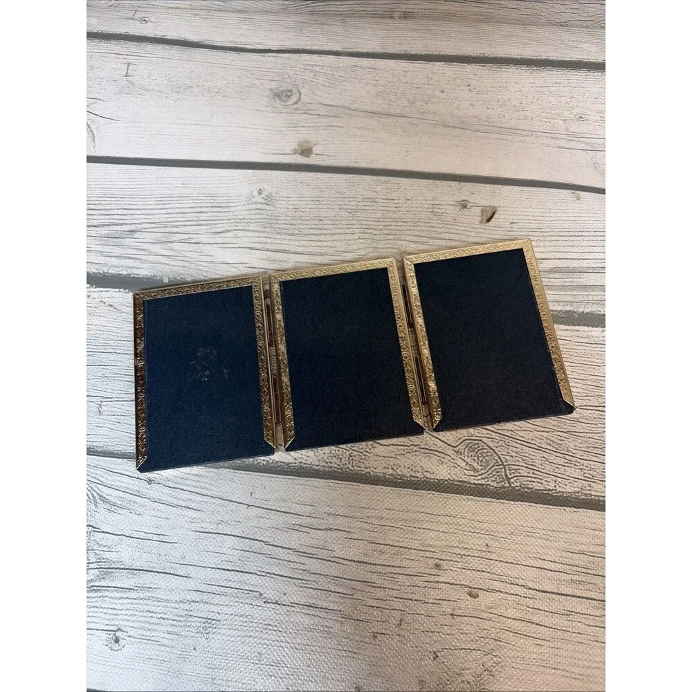 Vintage MCM Tri-Fold Brass Gold Color Hinged Photo Frame 2